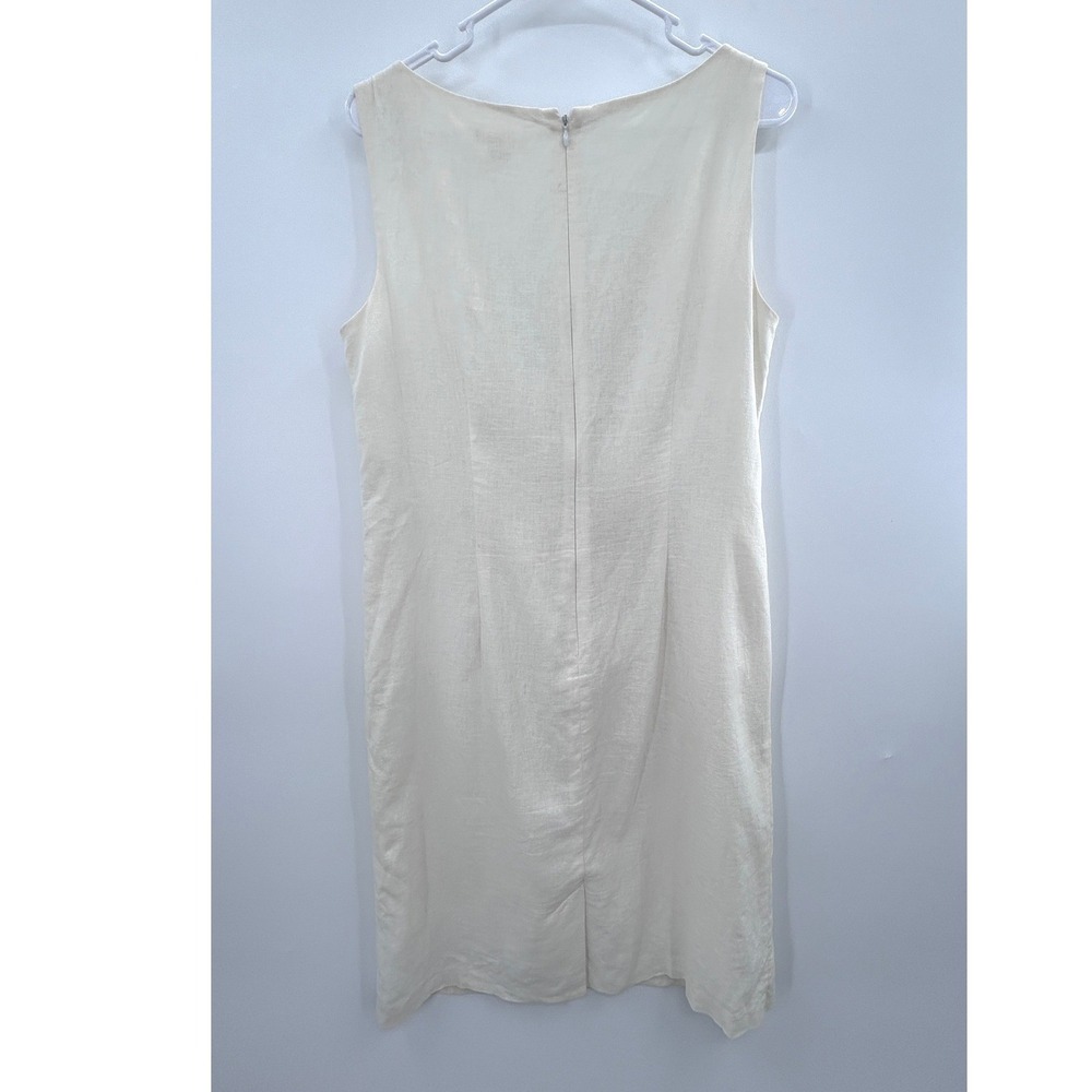 Cato Women Cream Linen Blend Sequin Beaded V-Neck Shift Dress Size 12 Sleeveless - Picture 4 of 8